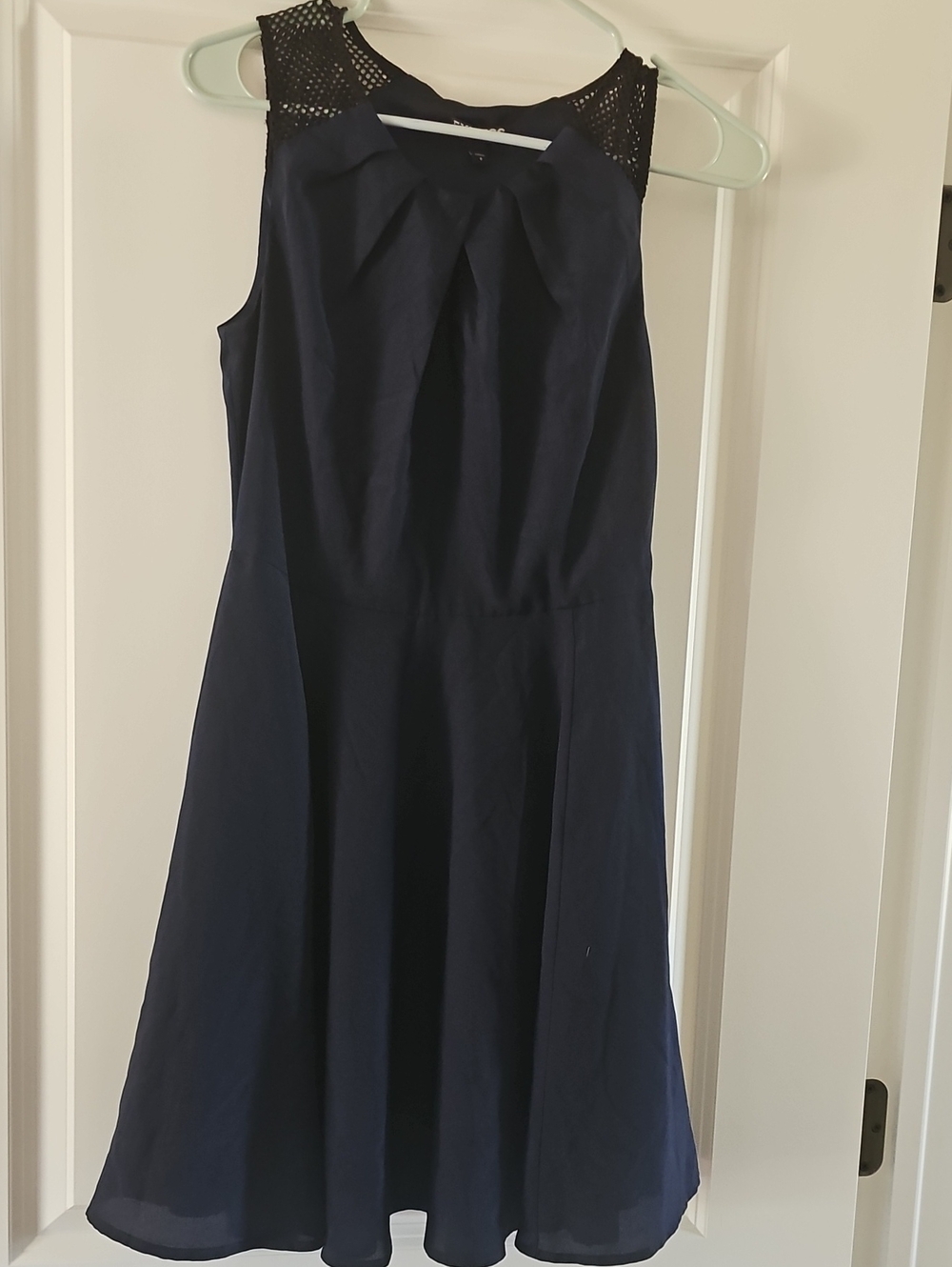 Express Navy Blue Sleeveless Fit-and-Flare Dress with Lace Yoke